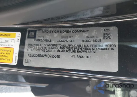 2021 Chevrolet Spark Fwd 1Lt Automatic from USA, damaged, VIN KL8CD6SA2MC735540